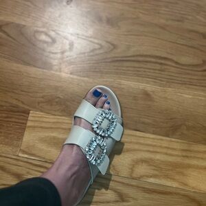 ShuShop White Sandals with Cushioned Footbed and Adjustable Straps